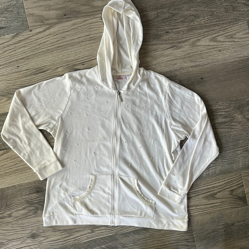 Quacker factory White Zip-Up Hoodie with bead Accents women’s XL - Picture 1 of 11